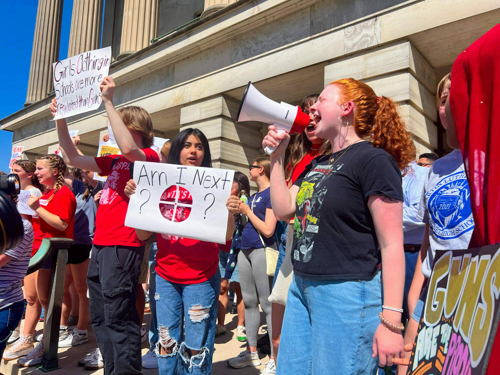 Nashville students walked out of class to protest the bill arming teachers outside the Tennessee Capitol.