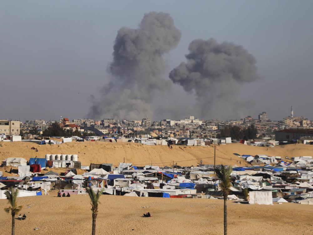 Smoke rises following an Israeli airstrike east of Rafah, Gaza Strip, this past Monday.