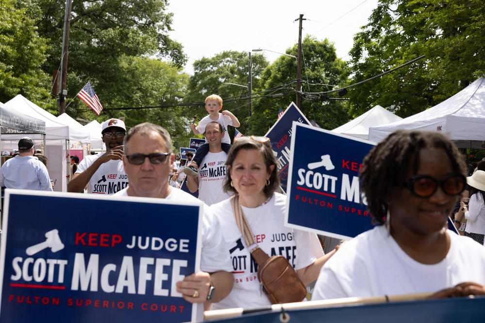 Fulton Superior Court Judge Scott McAfee at a parade in Atlanta on April 27.