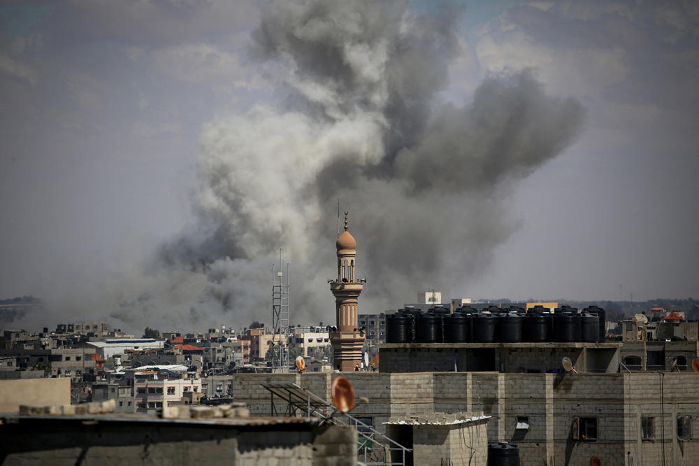 Smoke billows following bombardment east of Rafah in the southern Gaza Strip, May 6.