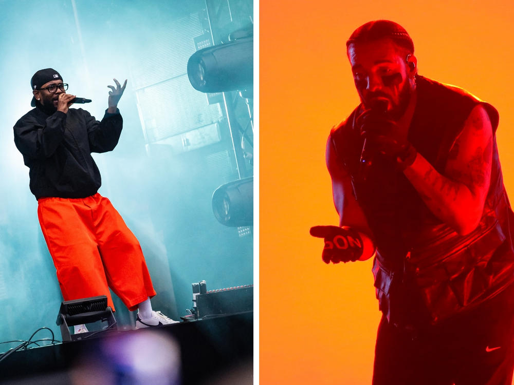 Kendrick Lamar performs during the Rolling Loud hip-hop festival in Rotterdam, Netherlands in 2023 and Drake performs during day two of Lollapalooza Chile 2023. Last week, the two rappers' long-running feud exploded in a flurry of diss tracks.<a href=