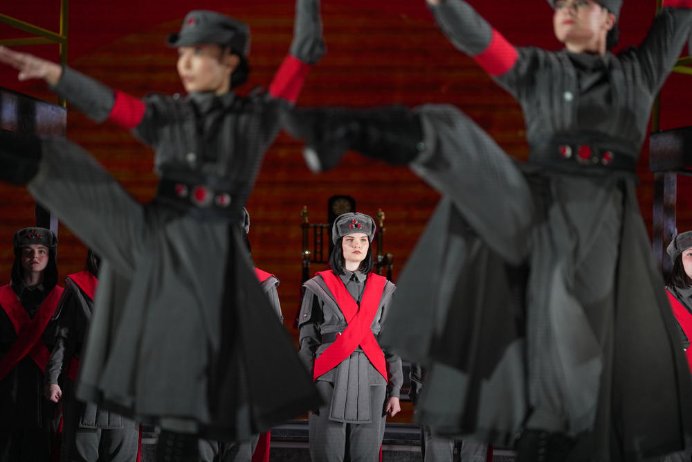 Dancers perform at a dress rehearsal of the Washington National Opera's production of Puccini's <em>Turandot</em> at the John F. Kennedy Center for the Performing Arts in Washington, D.C. on May 8, 2024.
