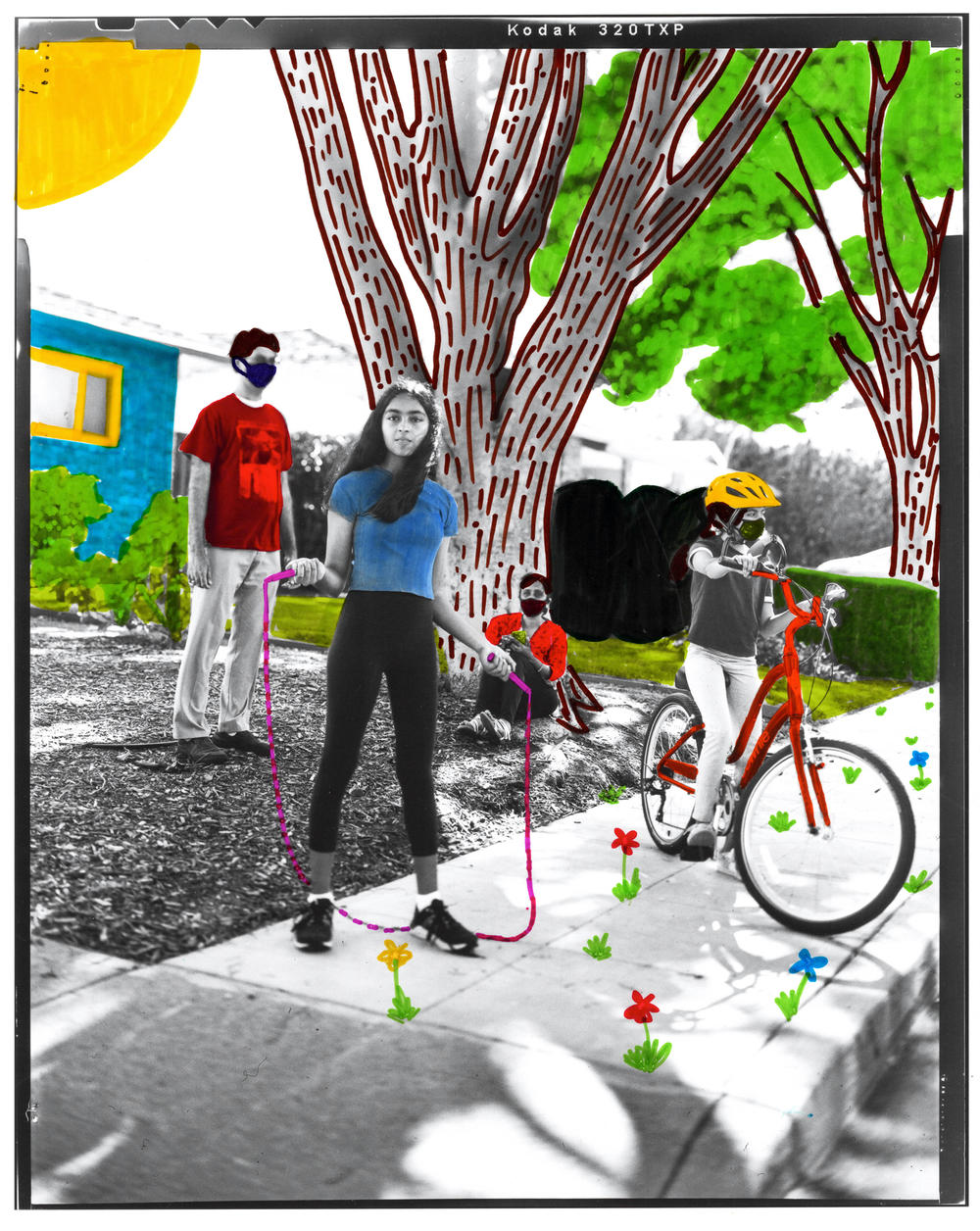 Shriya Manchanda (center left), who is a rising senior, with her sister Sanvitti (right), and parents Shruti (center right) and Alok Manchanda (left) in front of their home in Sunnyvale, Calif.
