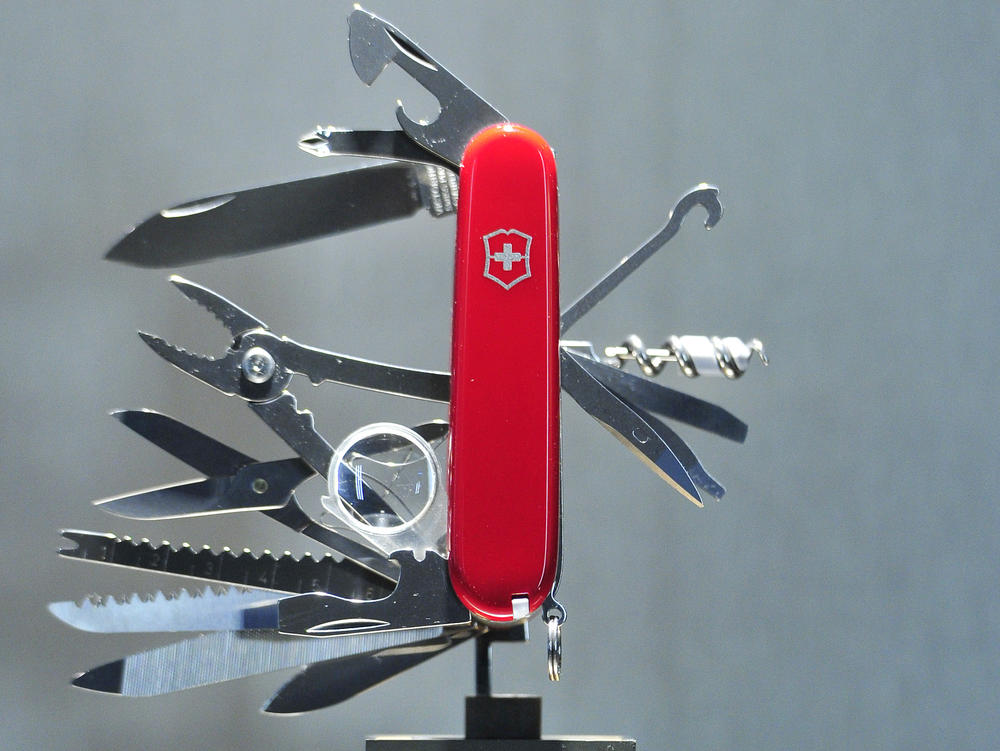 A Victorinox Swiss Army knife is displayed during Baselworld on March 16, 2016 in Basel, Switzerland.