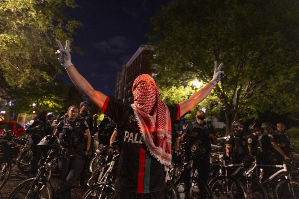 Pro-Palestinian protesters on George Washington University's campus in Washington, D.C. on May 9, 2024.