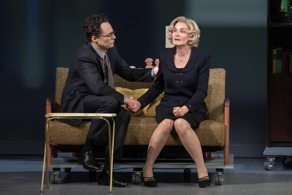 Jim Parsons and Jessica Lange in <em>Mother Play.</em>