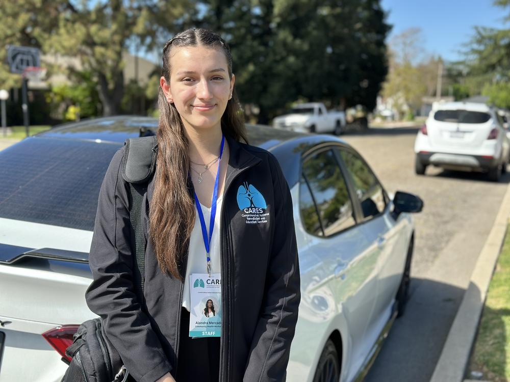 Alondra Mercado, a community health worker with the Central California Asthma Collaborative, helps provide services through an ambitious California Medicaid initiative. On a recent morning in March, she visited a family in Turlock to teach a mother how to control in-home asthma triggers that cause flare-ups in her young son.