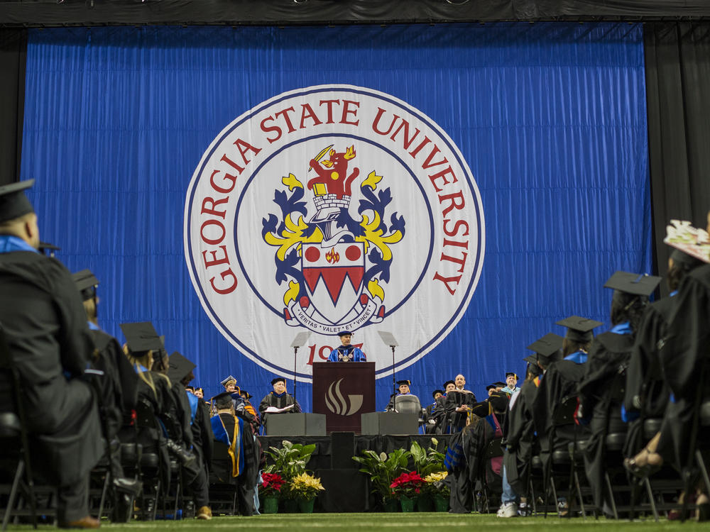 Applicants to Georgia State University received a welcome email for the 2024-25 school year. However, the email was sent in error to 1,500 applicants by the school's admissions office. Here, the campus celebrates its fall commencement exercises on Dec. 17, 2014, in Atlanta.