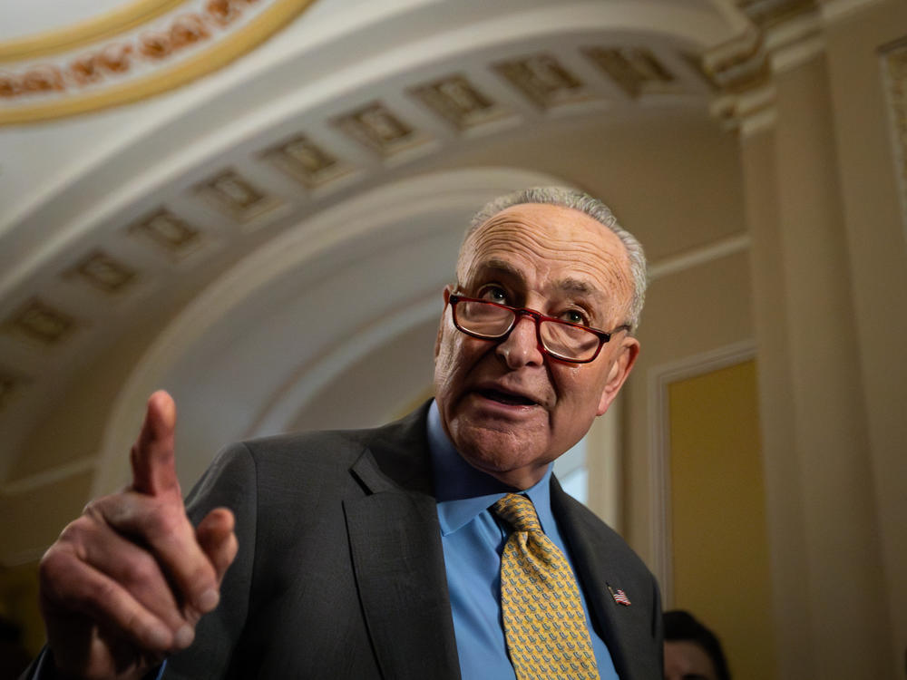 Senate Majority Leader Chuck Schumer, seen here at the U.S. Capitol on May 8, unveiled a road map proposal about artificial intelligence on behalf of a bipartisan Senate working group.