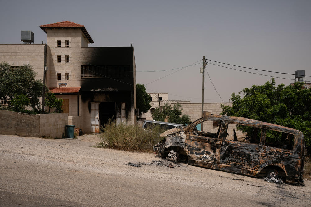 Remnants of the violent attack on the Palestinian village Duma by Israeli settlers on April 13th.15 homes were damaged by arson and six residents injured by bullets, according to the head of the village council on April 18, 2024.