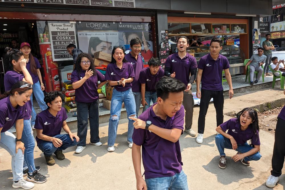 Roots, a theater troupe from Arunachal Pradesh, performs a satirical street play about the practice of cash for votes in the state capital Itanagar in the second week of April. 