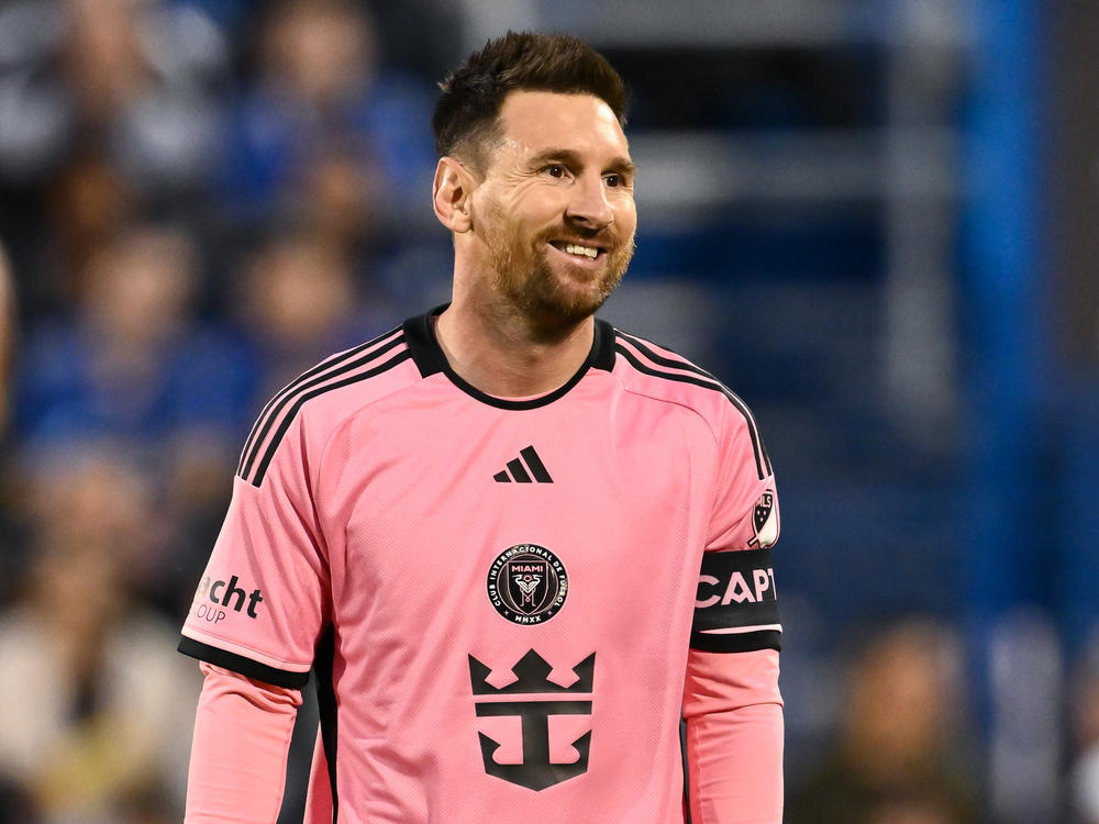 Lionel Messi #10 of Inter Miami smiles in the game against CF Montréal during the first half at Saputo Stadium on May 11 in Montreal, Canada.