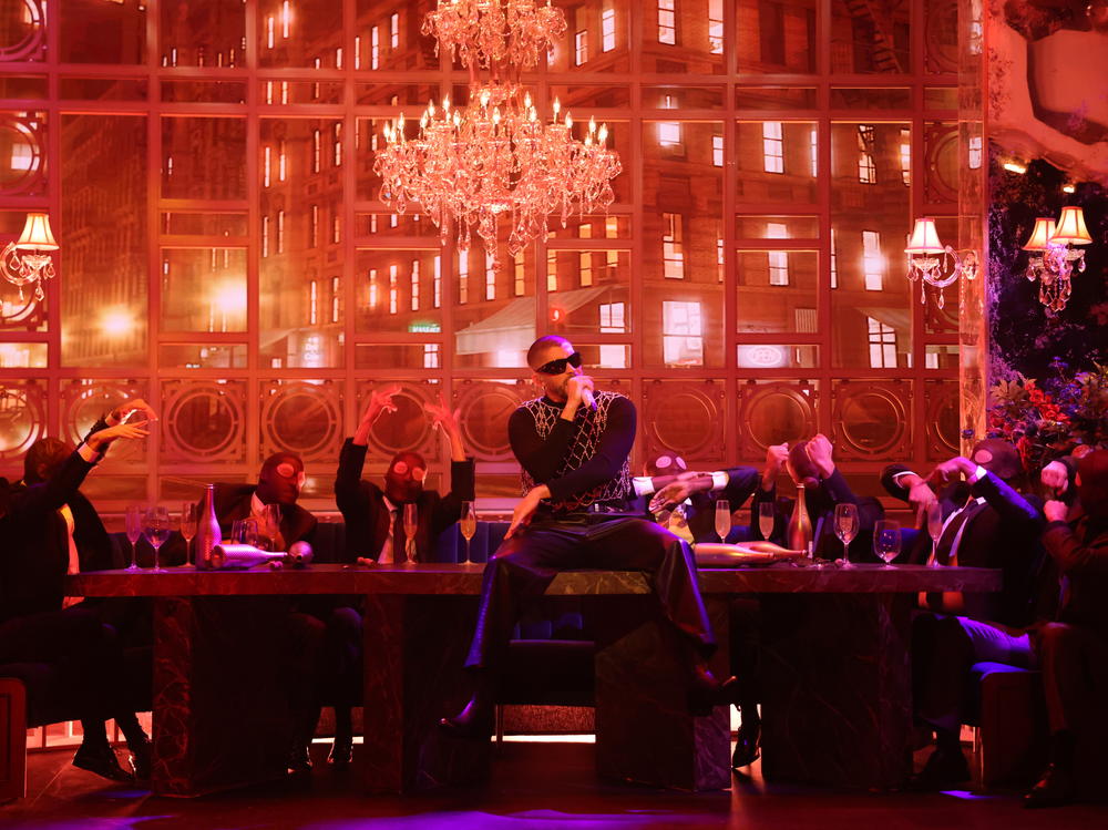 Bad Bunny performs on SNL on Oct. 21, 2023.