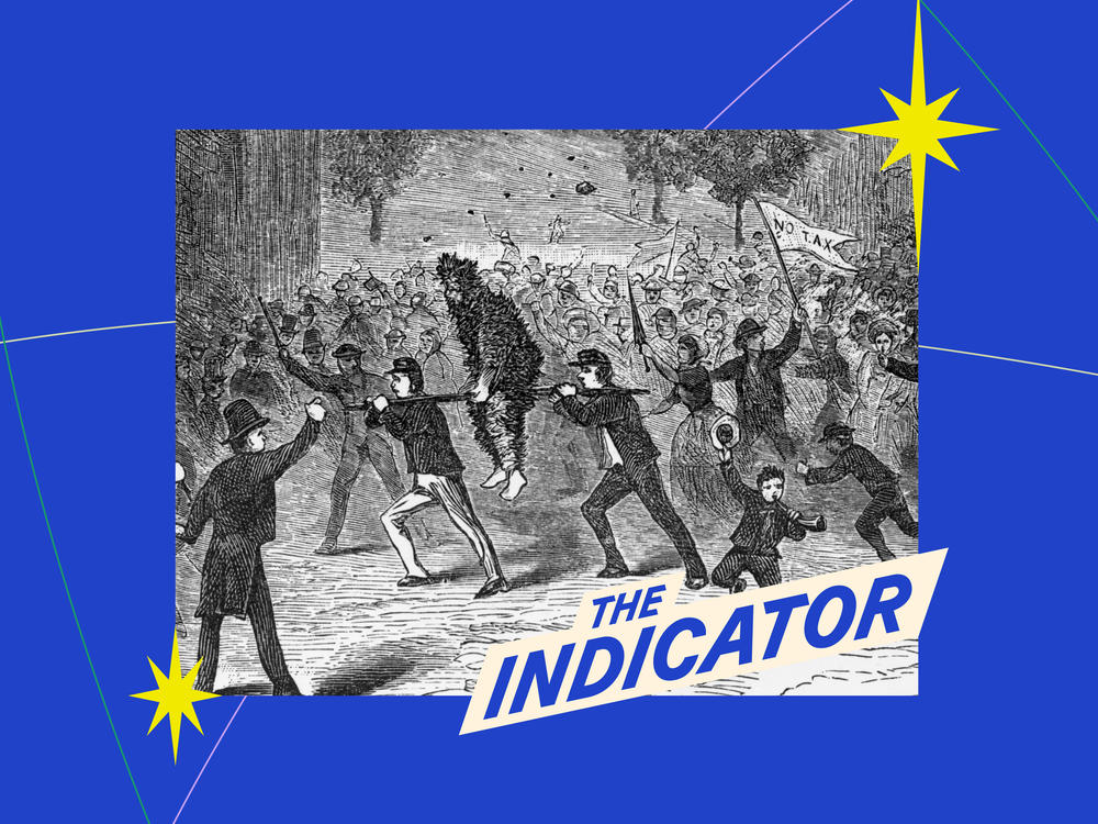 An image characterizing the Whiskey Rebellion when a government inspector is tarred during the Insurrection of 1794 in the four western counties of Pennsylvania, caused by Hamilton's excise tax.
