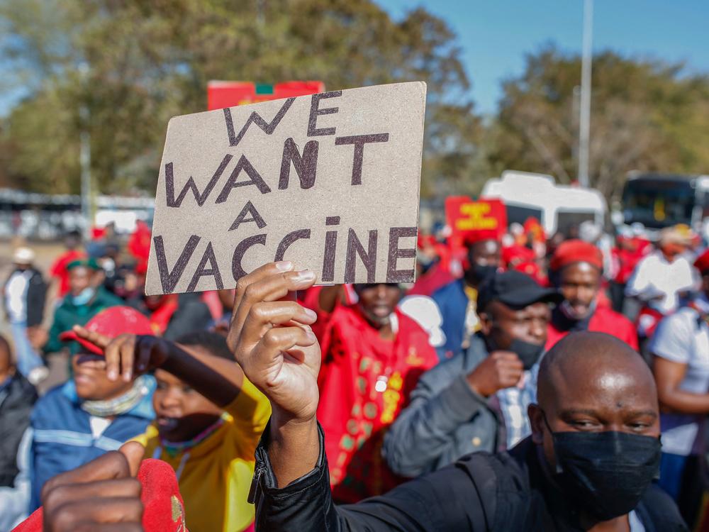 Protesters in Pretoria called for South Africa's regulatory body to greenlight China's Sinovac and Russia's Sputnik vaccines amid a third coronavirus wave in 2021. A global pandemic treaty now being negotiated would seek to prevent such vaccine inequities.<br>