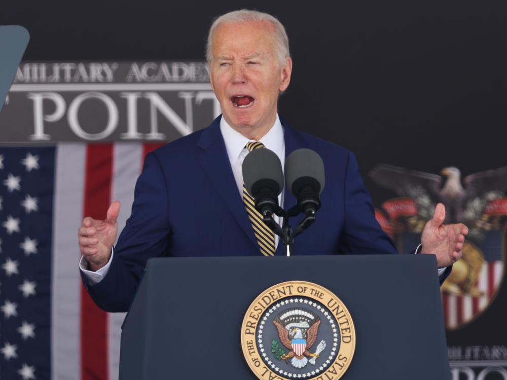 President Biden speaks to the Class of 2024 during commencement exercises at West Point on Saturday in West Point, N.Y.  