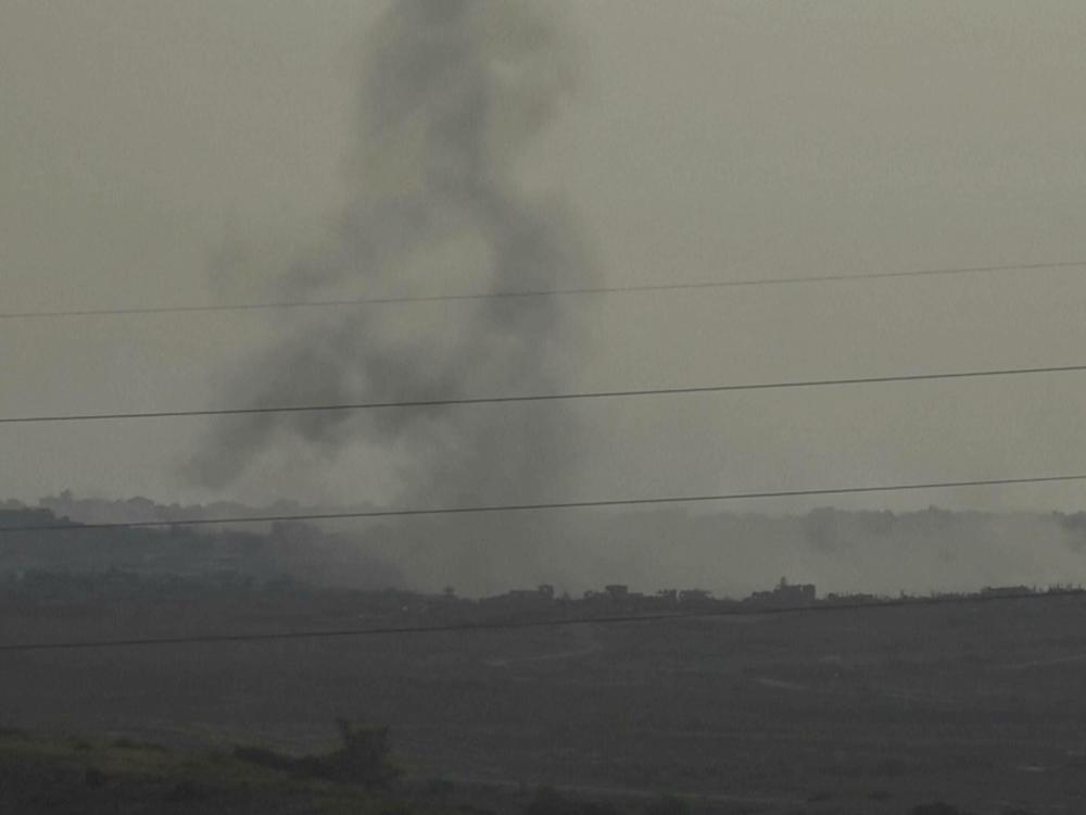 This frame grab taken from video shot in southern Israel shows smoke rising from what Palestinian medics say is an Israeli airstrike in Gaza, on Sunday.