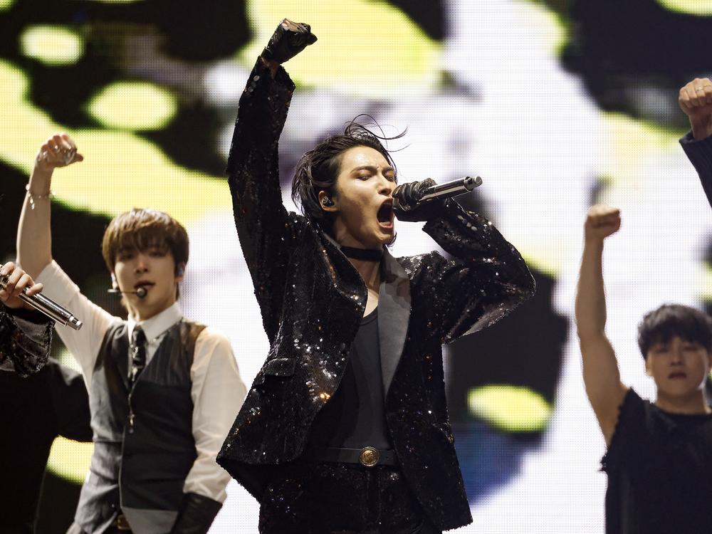 ATEEZ performs at the Sahara Tent during the 2024 Coachella Valley Music and Arts Festival in Indio, Calif., in April.<br/>