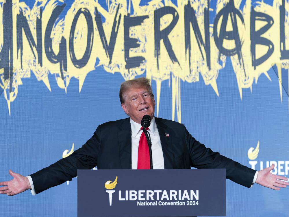 Republican presidential candidate, former President Donald Trump speaks at the Libertarian National Convention at the Washington Hilton in Washington, Saturday, May 25, 2024. 