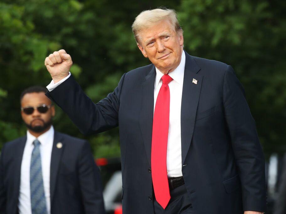 Former President Donald Trump arrives at a rally in the historical Democratic district of the South Bronx on May 23, 2024 in New York City, just days before a Manhattan jury is set to begin deliberations on whether to convict Trump of felony charges in his criminal hush money trial.