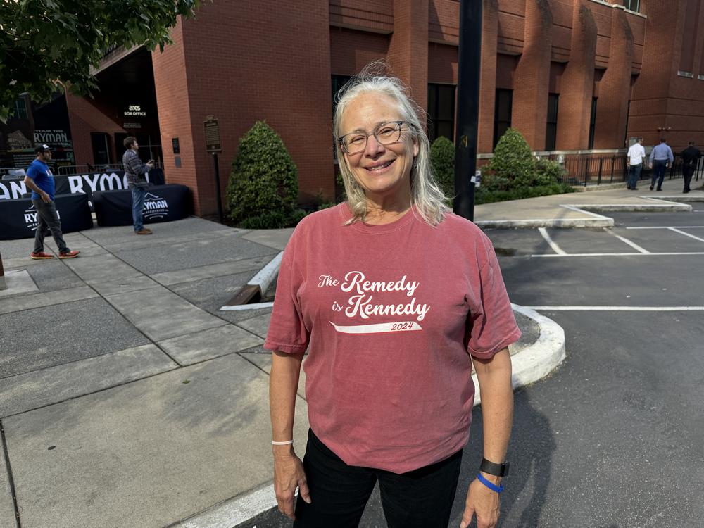 Susan Parker came from Oklahoma to Tennessee to hear Robert F. Kennedy Jr. speak at a campaign comedy show. She donated the maximum amount to his independent presidential run and feels he is inspiring compared to President Biden and former President Donald Trump.