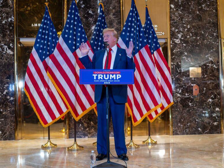 Former President Donald Trump spoke to reporters and supporters Friday at the Trump Tower in Manhattan.