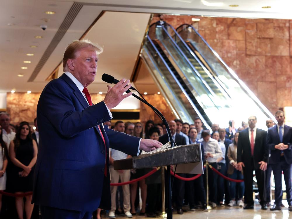 Former President Donald Trump holds a press conference Friday at Trump Tower in New York City following the verdict in his hush money trial.