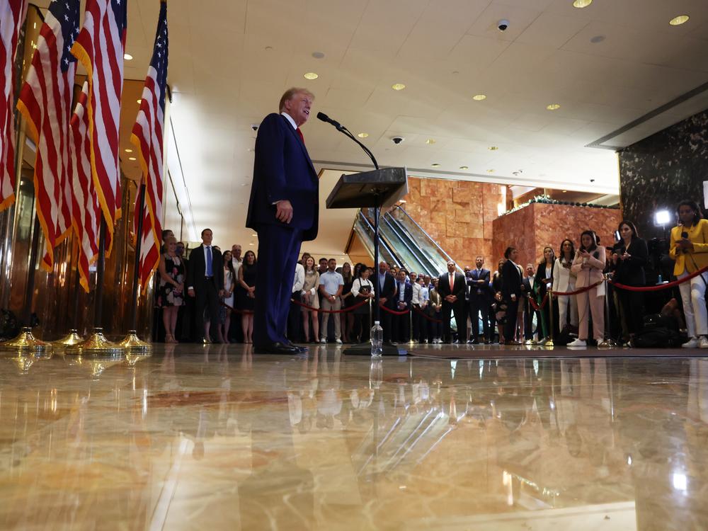 Former President Donald Trump speaks at a news conference at Trump Tower on Friday following the verdict in his hush-money trial in New York City. 
