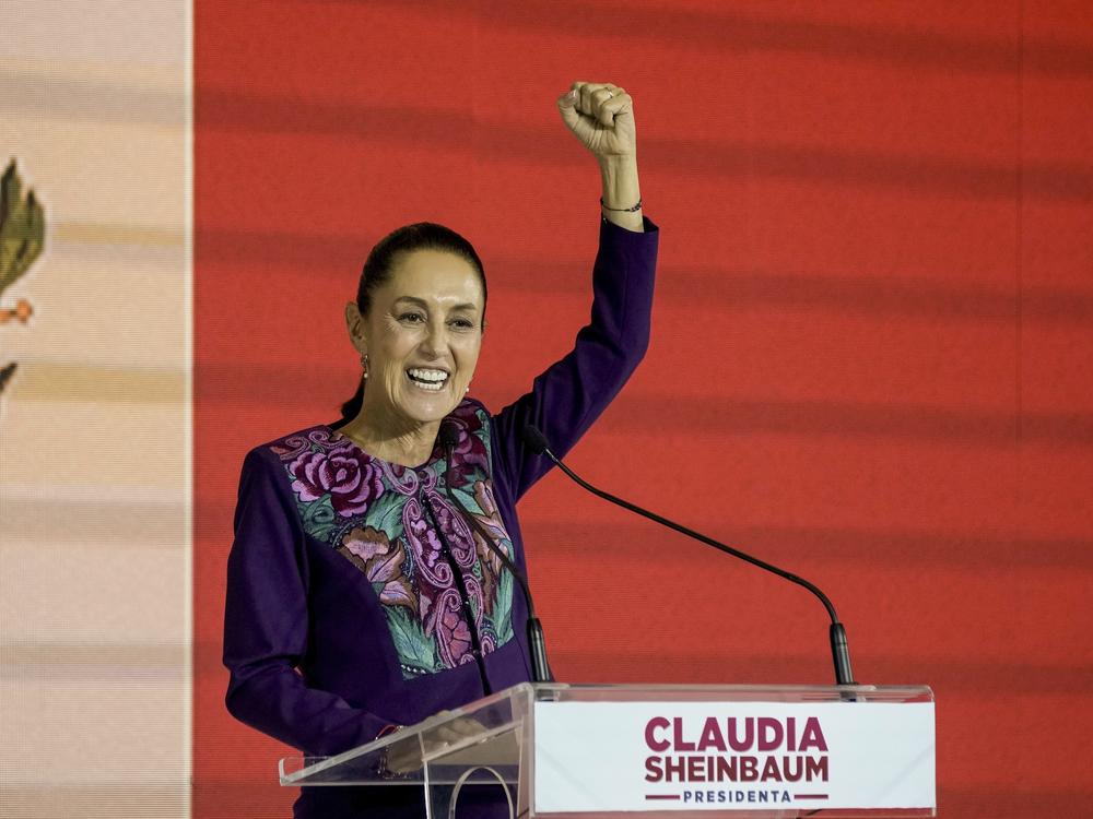 Ruling party presidential candidate Claudia Sheinbaum arrives to vote in general elections in Mexico City on Sunday.