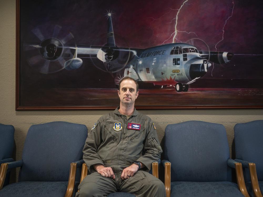 Lt. Col. Steven Burton, deputy operations commander, has been with the Hurricane Hunters for 10 years.  He says flying into the eye of a hurricane is like 