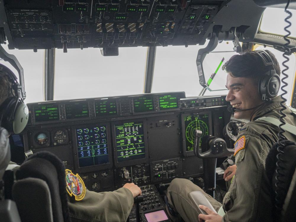 First Lt. Zach McDermott pilots a Hurricane Hunter training flight over the Gulf of Mexico.   