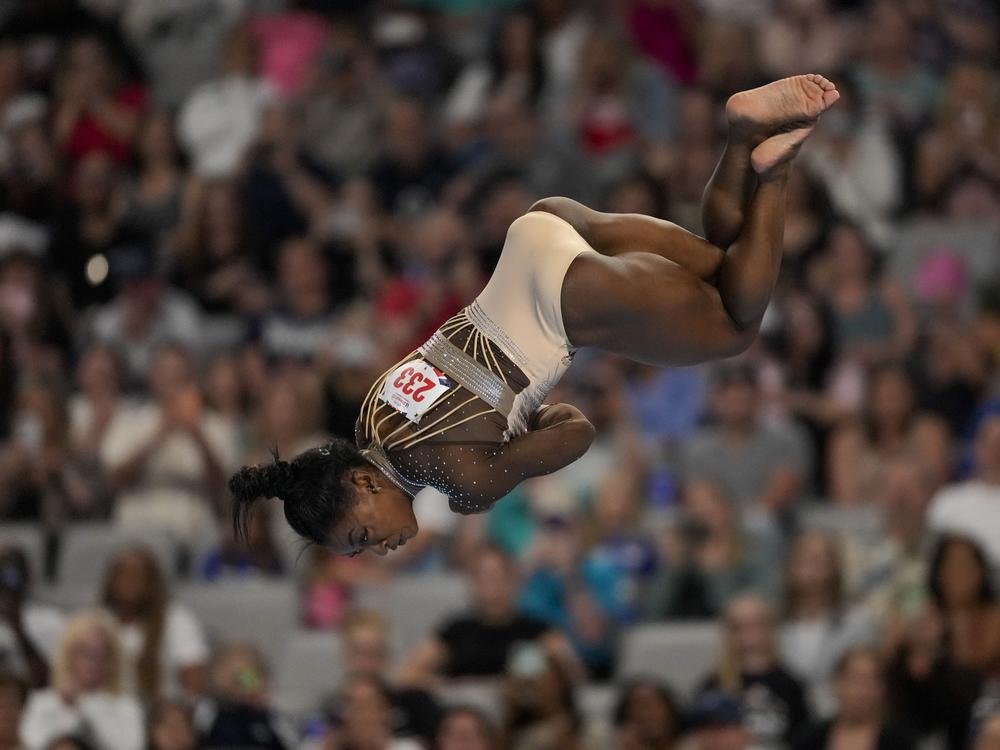 Simone Biles performs floor exercises during the U.S. Gymnastics Championships on Sunday in Fort Worth, Texas. 