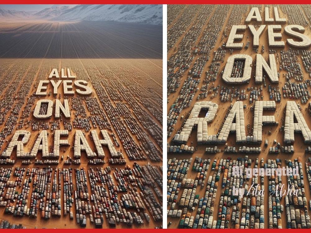 The image on the right was generated by Zila Abka in February. She says she created it with Microsoft’s Image Creator. On the left is the viral image that Amirul Shah said he created also using an AI image generator tool.