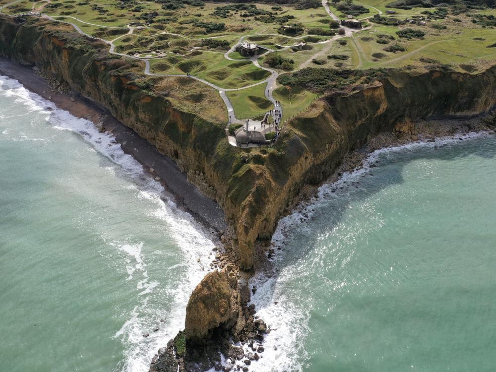 An aerial view of Pointe du Hoc, a clifftop in Cricqueville-en-Bessin, on the French western Norman coast, taken in October 2018.