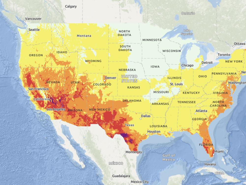A HeatRisk map shows color-coded risk categories for people confronted by heat that can pose health problems. Excessive heat warnings were issued for more than 20 million Americans late Wednesday, as a heat dome raised temperatures.