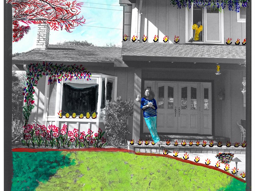 Manju Ramachandran stands in the front yard of her Sunnyvale, Calif., home with her son, Varun.