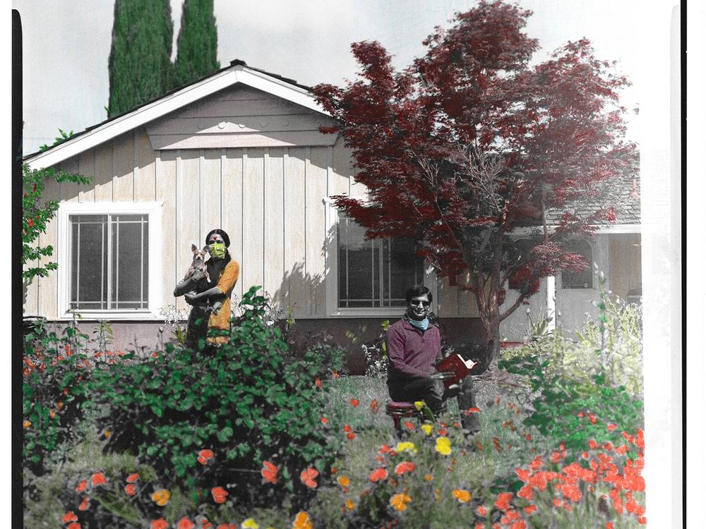 Nitya Kansal (left) and her husband, Arvind Kansal (right), pose in front of their home in Cupertino, Calif.
