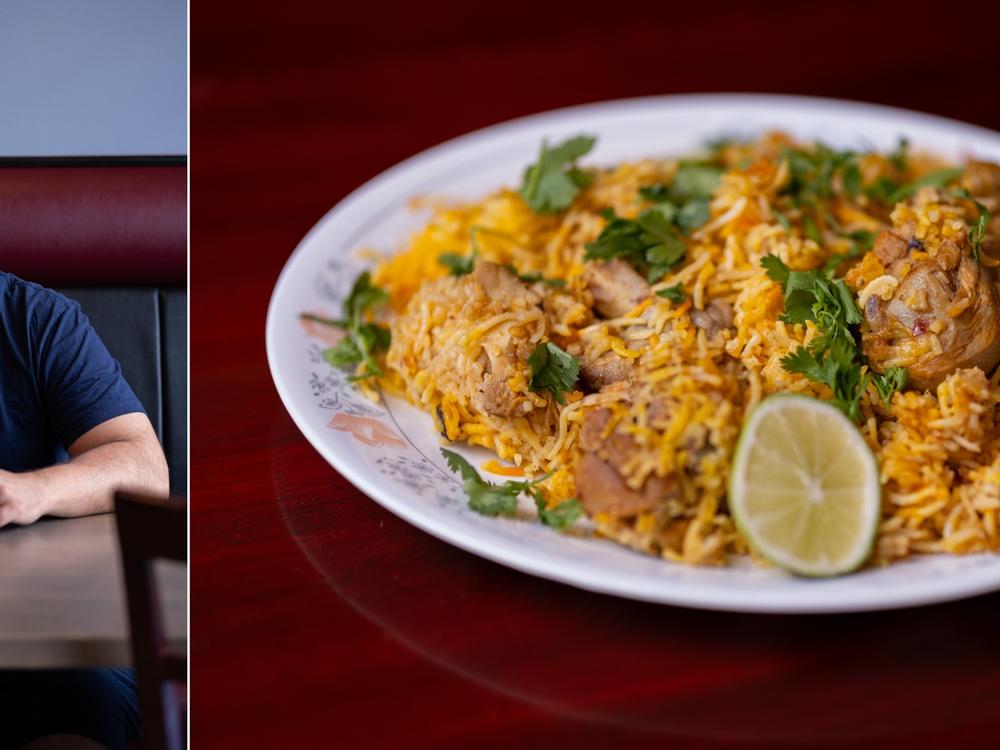 Naveed Haroon, co-owner of Spice & Curry Kabab & Grill, and the restaurant's chicken biryani, in East Meadow on June 3.