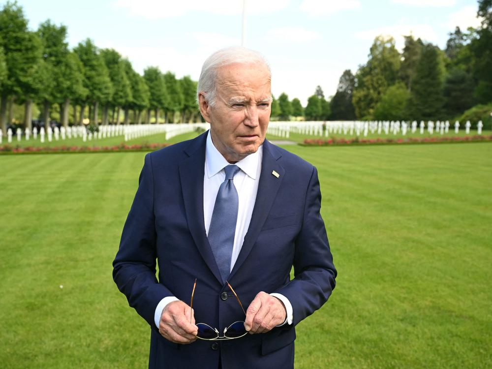 President Biden visits the Aisne-Marne American Cemetery to pay his tribute to fallen US soldiers of the World War I, in Belleau, Northern France, on June 9, 2024.