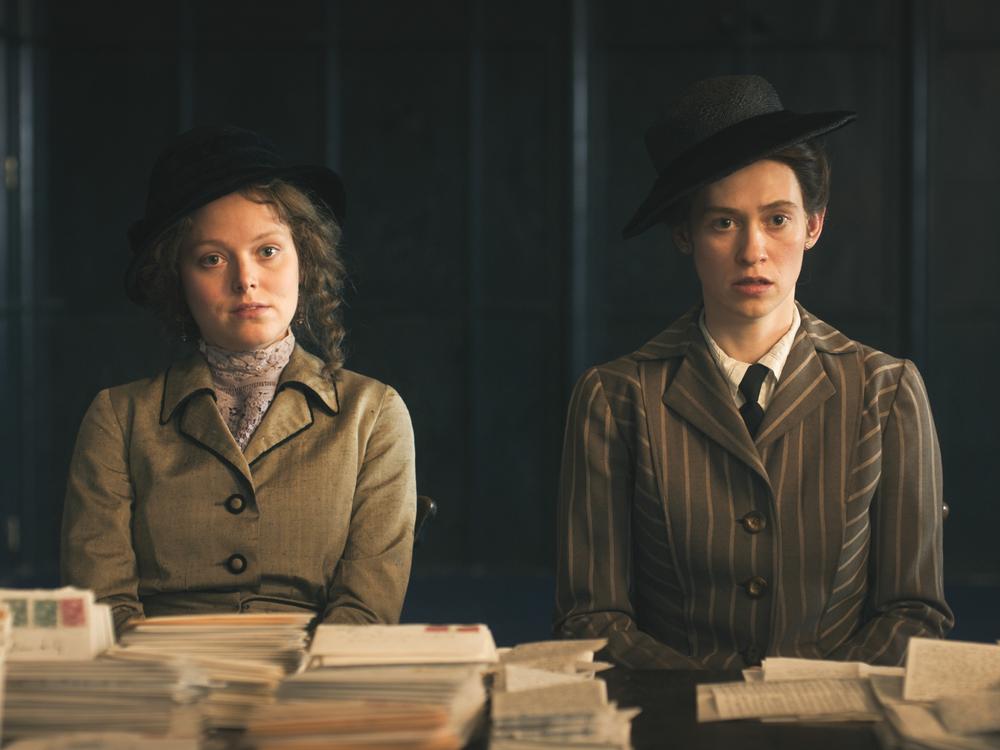 Kafka's longtime fiancée Felice Bauer (Lia von Blarer, right) got so fed up with his constant equivocation that she confronted him alongside her friend, Grete Bloch (Marie-Luise Stockinger), an event that inspired the novel <em>The Trial</em>.