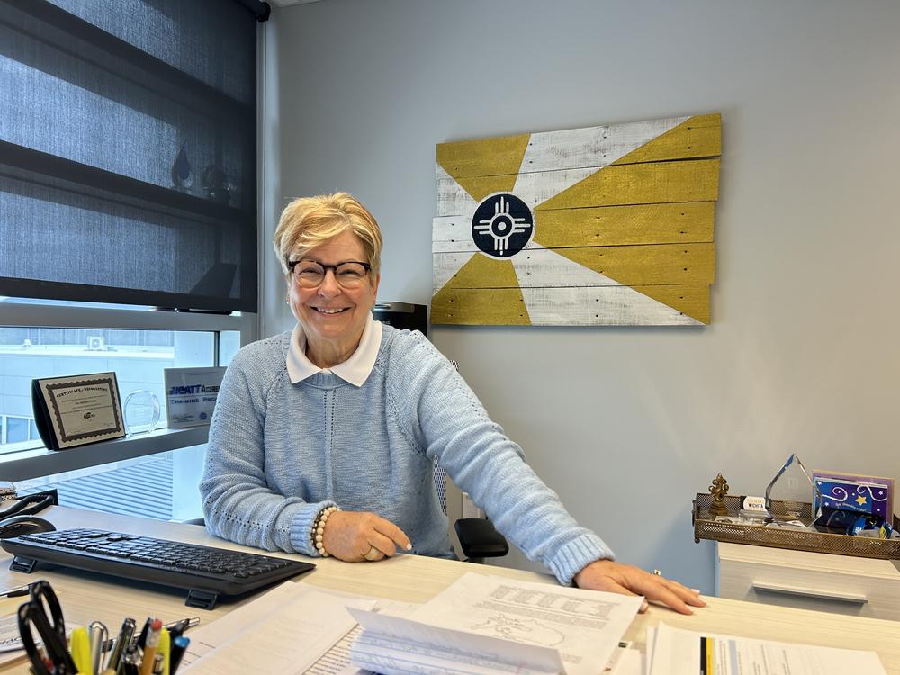  Sheree Utash, president of the Wichita State University Campus of Applied Sciences and Technology, at her desk. 