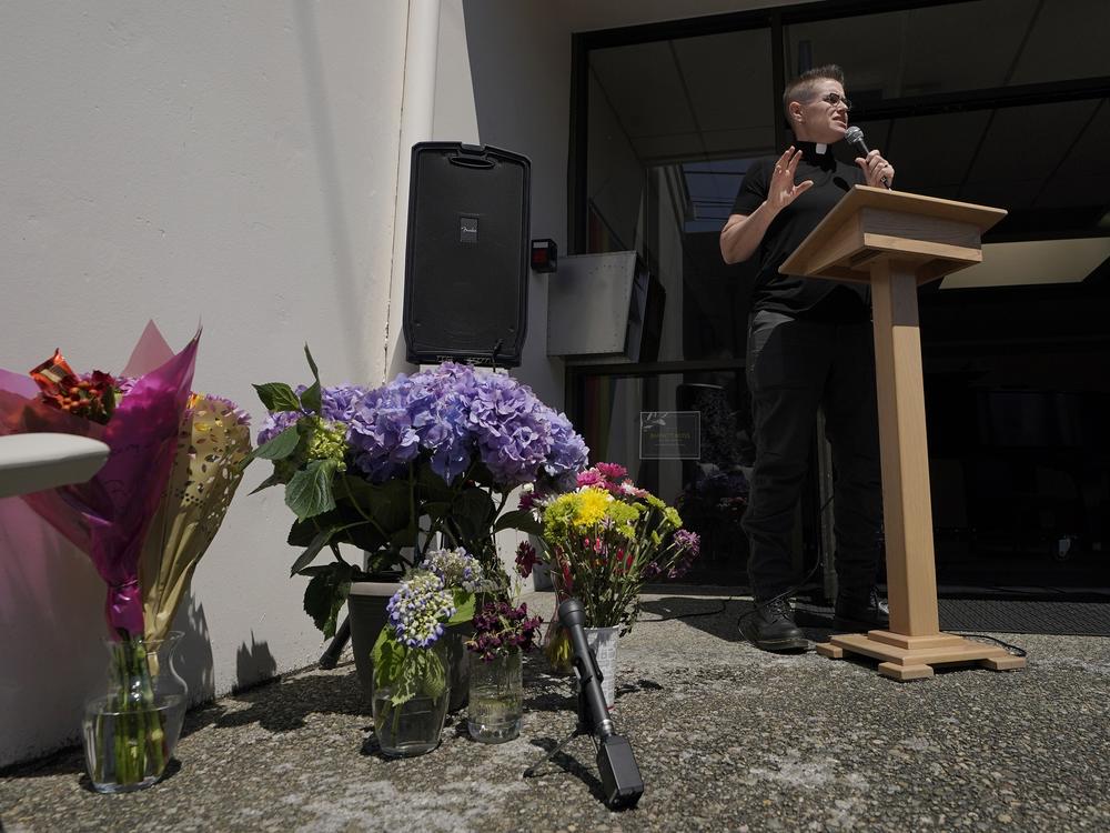 The Rev. Lara Crutsinger-Perry speaks at a memorial service for Barnett Moss, who died during a record-shattering heat wave in the Pacific Northwest in 2021. The death count disparities from heat waves are particularly large. Heat waves are by far the deadliest type of extreme weather and are the most closely linked to climate change.