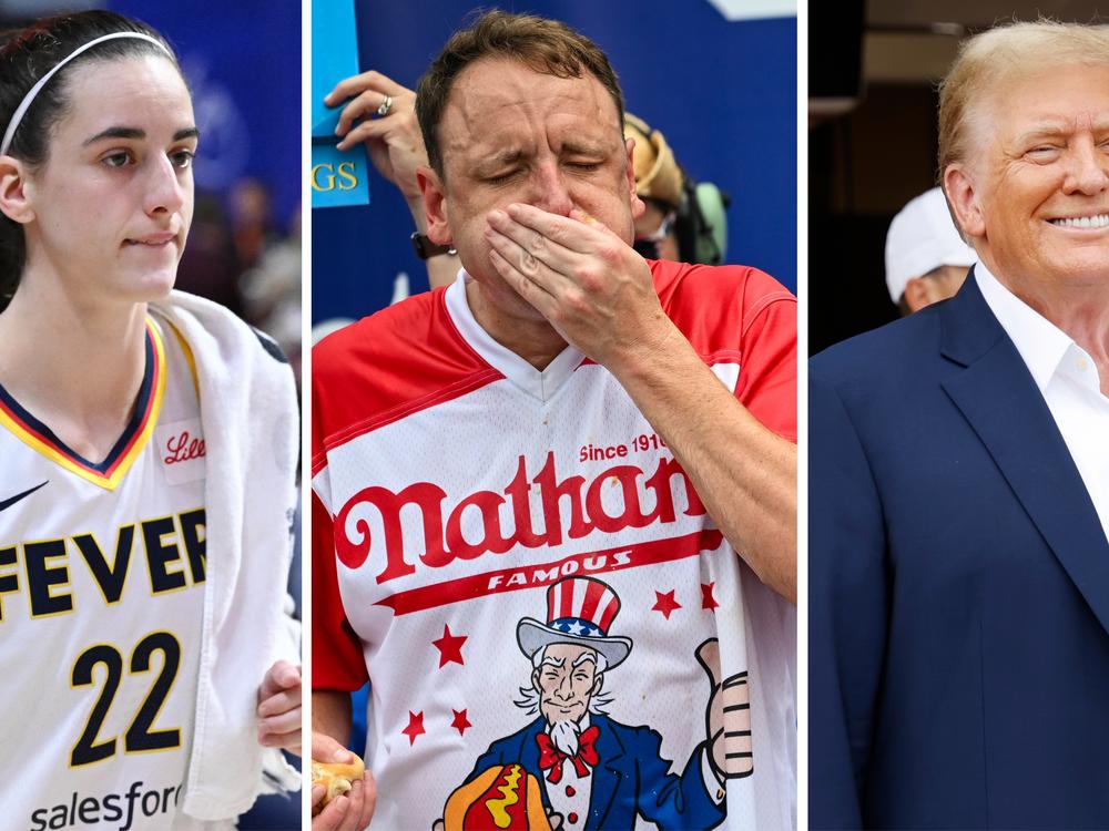  From left: Caitlin Clark, Joey Chestnut and Donald Trump