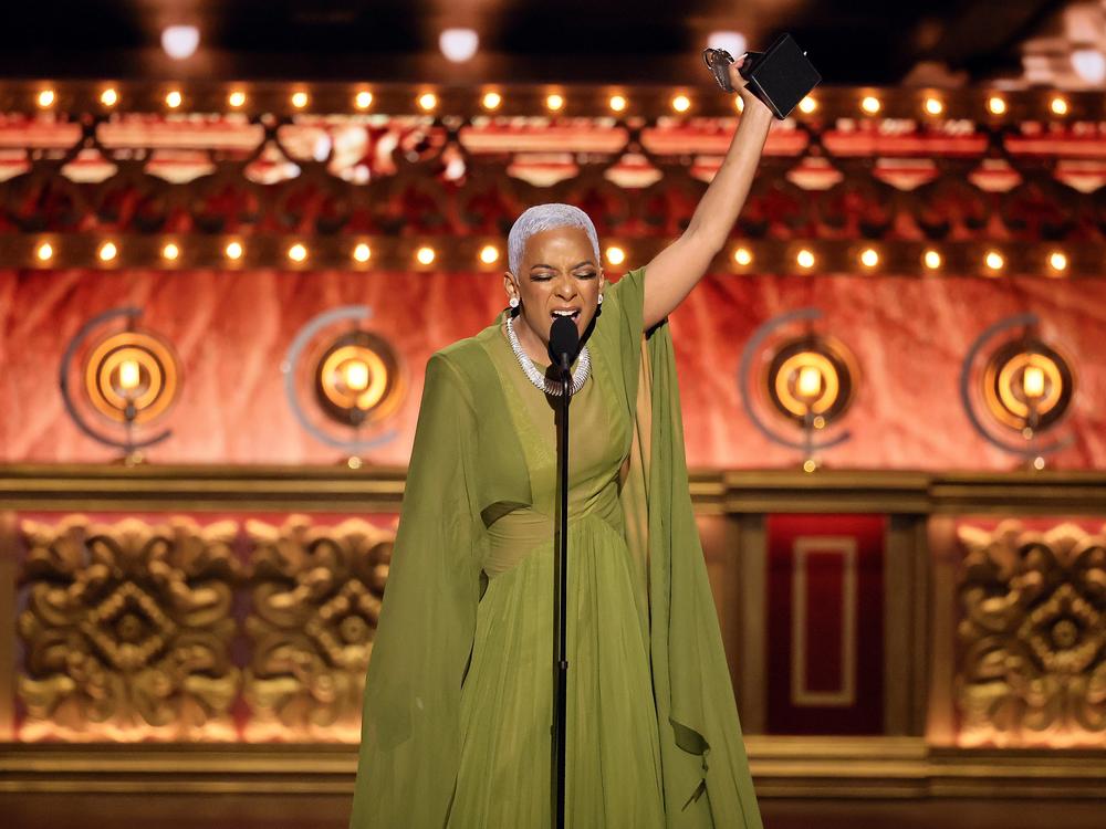 Kara Young accepts the best performance by an actress in a featured role in a play award for <em>Purlie Victorious: A Non-Confederate Romp Through the Cotton Patch</em> onstage during The 77th Annual Tony Awards.