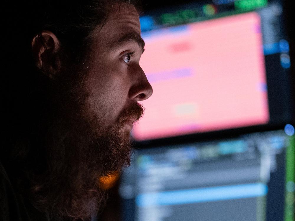 Broadway musical <em>Hell's Kitchen</em>’s sound mixer Sean Woods mixes for the evening show at the Shubert Theatre in New York, on Wednesday, June 12, 2024.