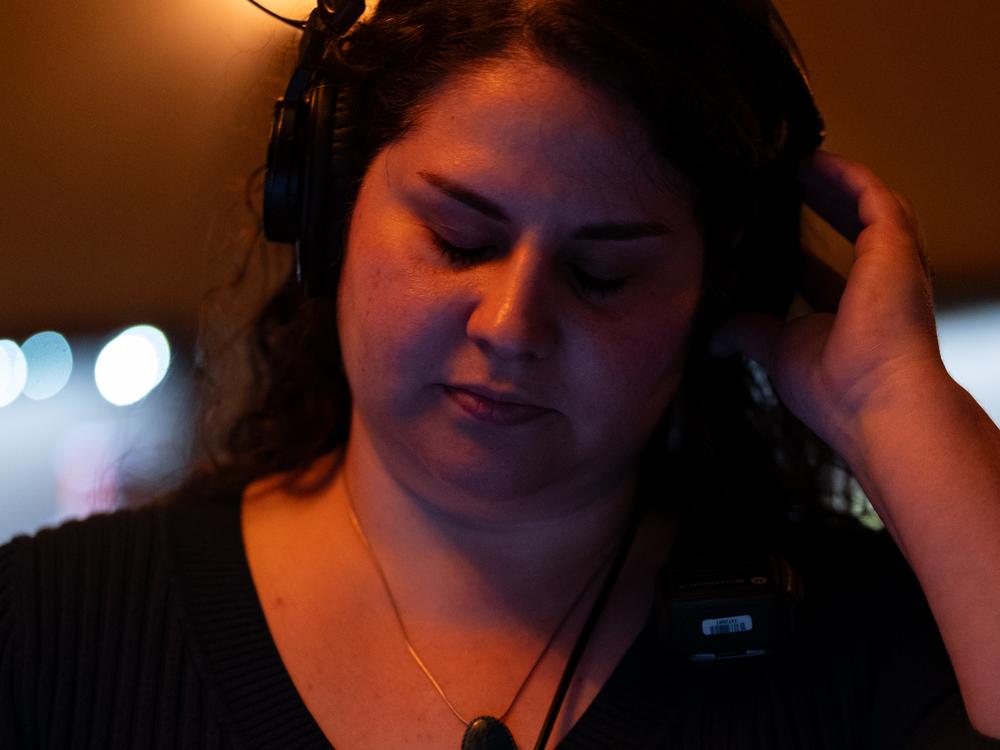 Broadway musical <em>The Outsiders</em>’ sound mixer Heather Augustine does her preparation for the evening show at the Bernard B. Jacobs Theatre in New York, on Tuesday, June 11, 2024.