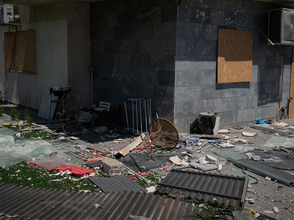Rocket damage from Hezbollah seen in the Israeli town of Kiryat Shmona on the Lebanese border on June 10.