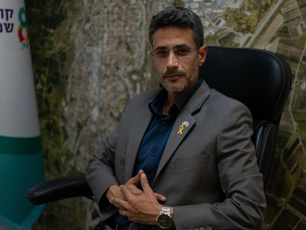Avichai Stern, 36, the mayor of Kiryat Shmona, poses for a portrait in the war bunker of the town hall on June 10.