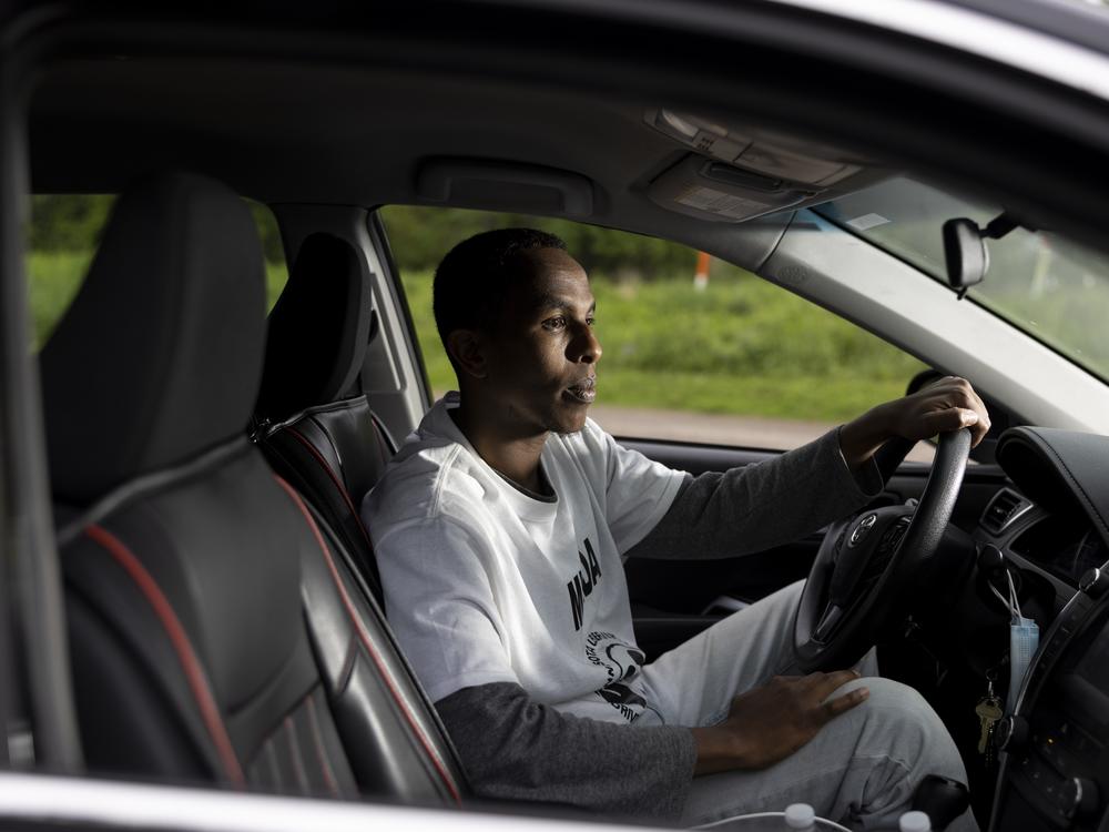 Farhan Badel, an Uber/Lyft driver and MULDA organizer, in Apple Valley, Minn., on May 25. 
