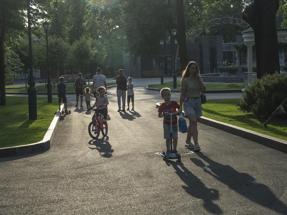 People in the Shevchenko City Garden in Kharkiv, Ukraine, on May 31.